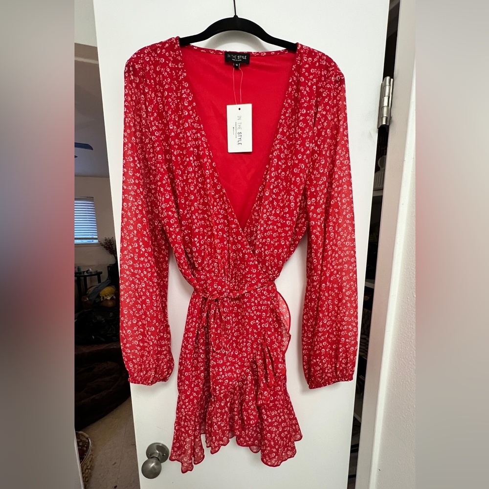 NWT In the Style x Jac Jossa Red Wrap Dress, UK size 18, US size 14